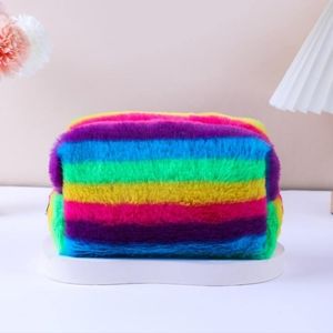Fuzzy makeup bag 💙💜💚💛❤